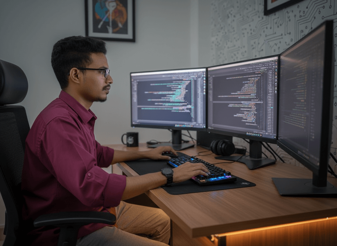 Full stack developer working at a computer - illustration